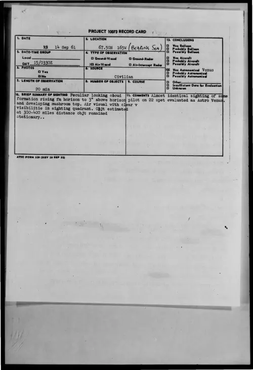 First page of 1961-09-8303052-67-50N165w-BEARINGSEA-