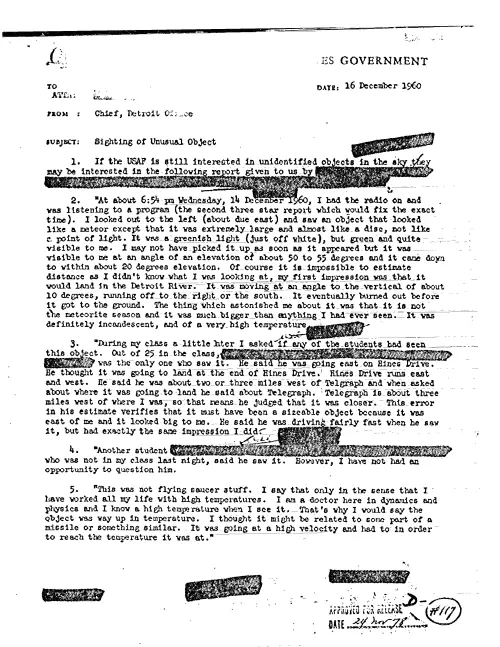 First page of CIAUFO - SIGHTING OF UNUSUAL OBJECT