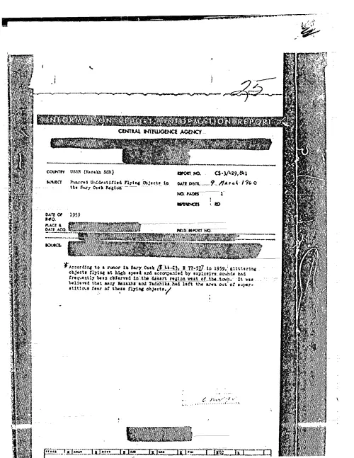 First page of CIAUFO - RUMORED UNIDENTIFIED FLYING OBJECTS IN THE SARY OZEK REGION