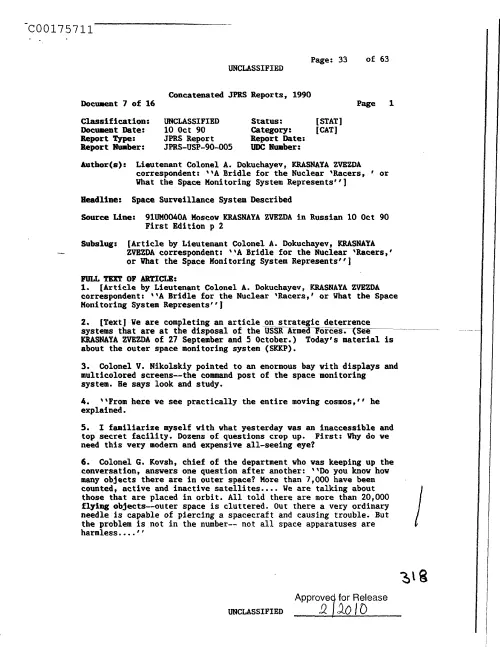 First page of CIAUFO - SpaceSurveillanceSystemDescribedDoc_0005517532
