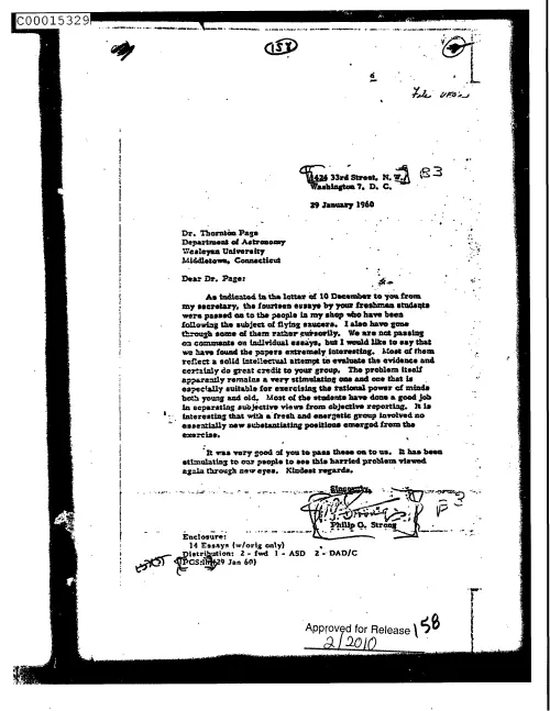 First page of CIAUFO - UntitledtoThorntonPageFromPhilipStrongDiscussing14EssaysByYourFreshmanStudentsDoc_0005515873