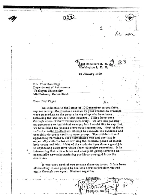 First page of CIAUFO - TO THORNTON PAGE FROM PHILIP STRONG DISCUSSING 14 ESSAYS