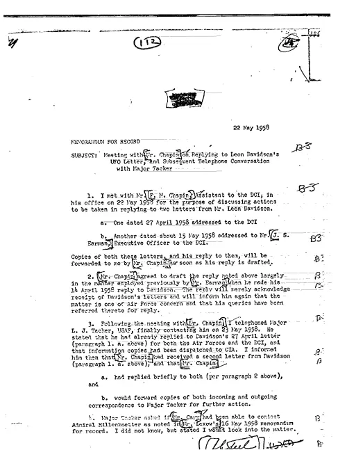 First page of CIAUFO - MEETING WITH MR. CHAPIN ON REPLYING TO LEON DAVIDSON'S UFO LETTER