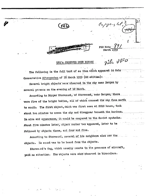 First page of CIAUFO - UFO'S OBSERVED OVER NORWAY