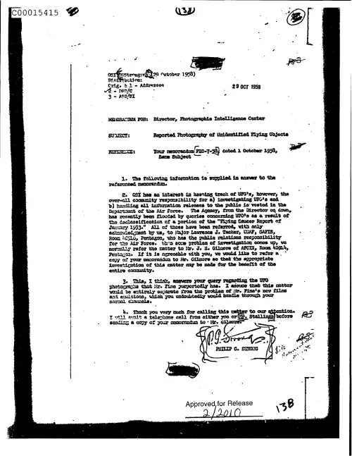 First page of CIAsX-Files-2015UFORelease - REPORTED PHOTOGRAPHY OF UNIDENTIFIED FLYING OBJECTS DOC_0005516049