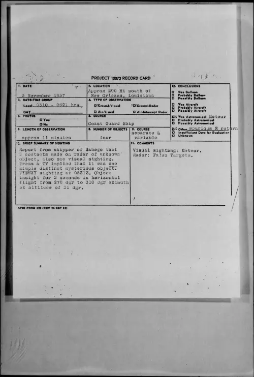 First page of 1957.11 - 7230993 - Approx 200 Mi south of New Orleans, Louisiana