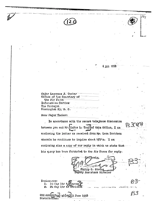 First page of CIAUFO - TO LAWRENCE TACKER FROM PHILIP STRONG ENCLOSING THE LETTER