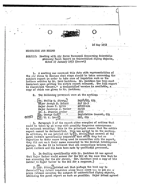 First page of CIAUFO - MEETING WITH AIR FORCE PERSONNEL CONCERNING SCIENTIFIC ADVISORY PANEL REPORT