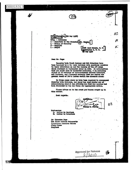 First page of CIAsX-Files-2015UFORelease - UNTITLED (TO THORNTON PAGE FROM PHILIP STRONG DISCUSSING LEON DAVIDSON'S POSSIBLE CONTACT WITH HIM