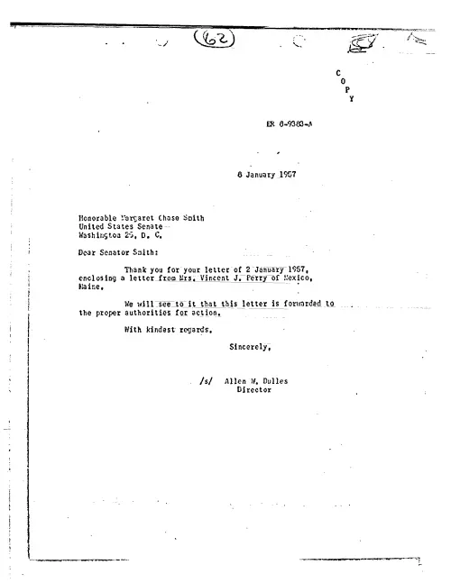 First page of CIAUFO - UNTITLED (TO MARGARET SMITH FROM ALLEN DULLES THANKING HER FOR FORWARDING