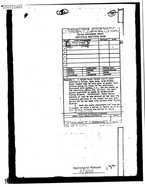 First page of CIAsX-Files-2015UFORelease - UNTITLED (SINCE KEYHOE DID NOT COME OUT WITH QUITE THE SPECIFICS YOU HAD HOPED FOR IN HIS REPLY LE
