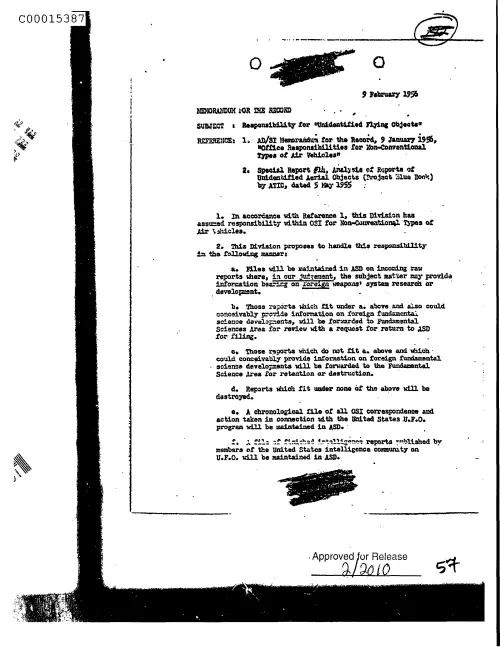 First page of CIAsX-Files-2015UFORelease - RESPONSIBILITY FOR "UNIDENTIFIED FLYING OBJECTS" DOC_0005516001