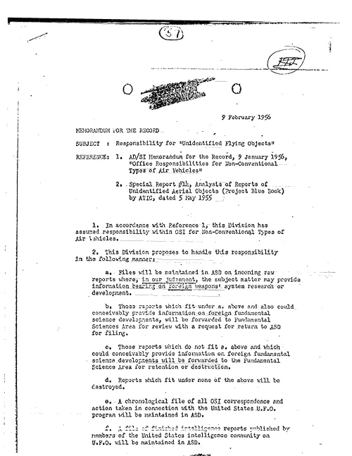 First page of CIAUFO - RESPONSIBILITY FOR 'UNIDENTIFIED FLYING OBJECTS'
