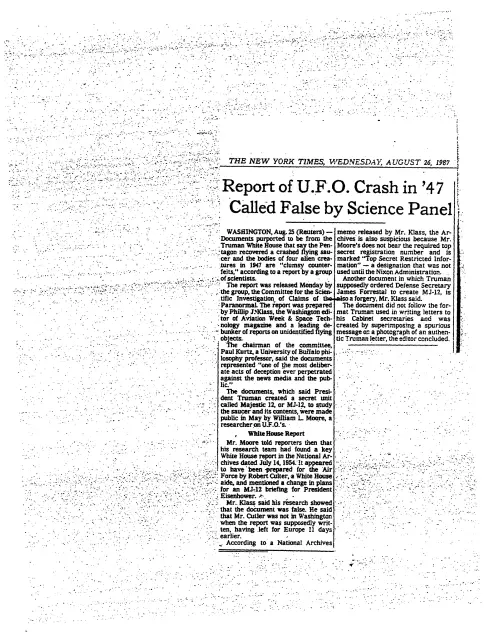 First page of NSAUFO - Report UFO Crash False