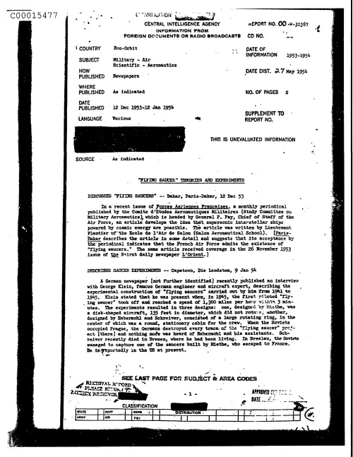 First page of CIAUFO - FlyingSaucersTheoriesAndExperimentsDoc_0005516188