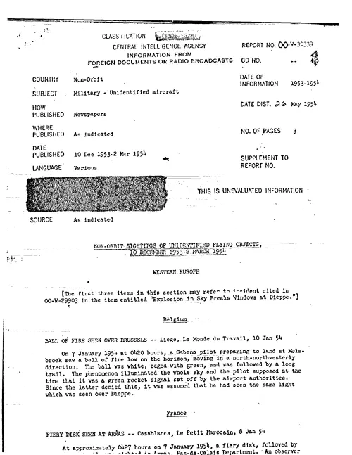 First page of CIAUFO - NON-ORBIT SIGHTINGS OF UNIDENTIFIED FLYING OBJECTS, 10 DECEMBER 1953-2 MARCH 1