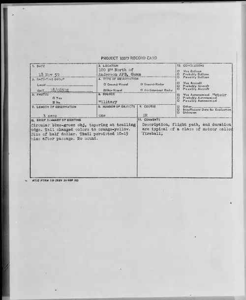 First page of 1959.11 - 6965906 - 100 Nm North Of Anderson AFB, Guam