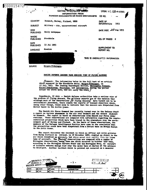 First page of CIAUFO - DanishDefenseLeadersTakeSeriousViewOfFlyingSaucersDoc_0005516159