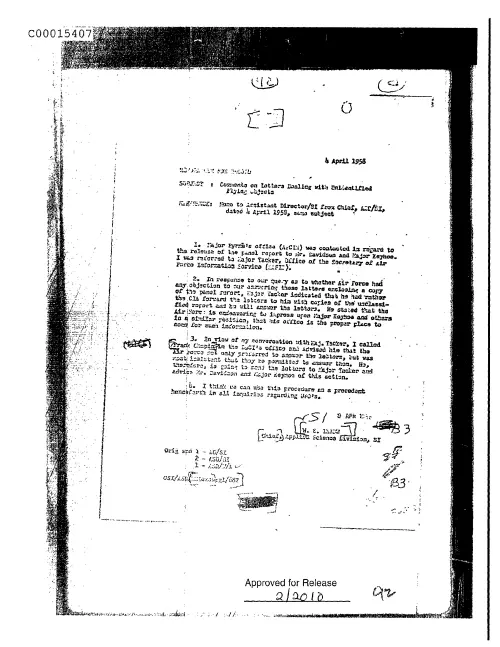 First page of CIAUFO - CommentsOnLettersDealingWithUnidentifiedFlyingObjectsDoc_0005516041