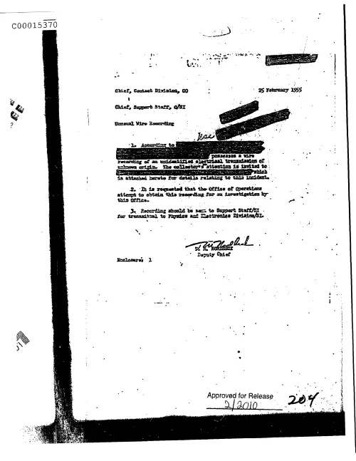 First page of CIAUFO - UnusualWireRecordingDoc_0005515984