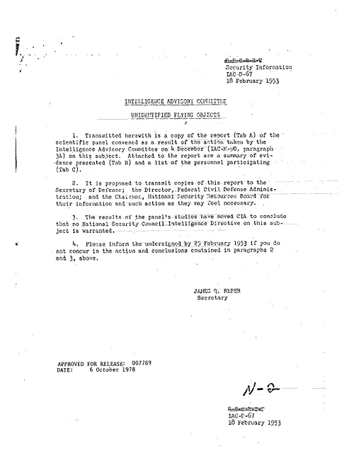 First page of CIAUFO - INTELLIGENCE ADVISORY COMMITTEE UNIDENTIFIED FLYING OBJECTS