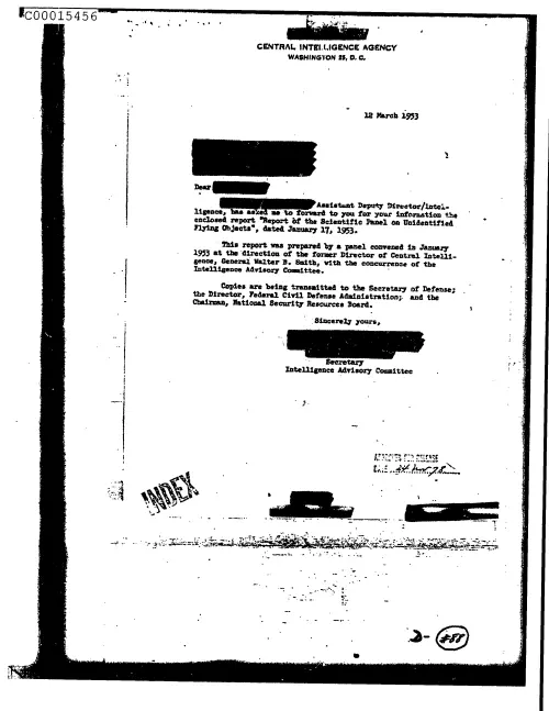 First page of CIAsX-Files-2015UFORelease - REPORT OF THE SCIENTIFIC PANEL ON UNIDENTIFIED FLYING OBJECTS (WITH COVER MEMO DATED 530312) DOC_0