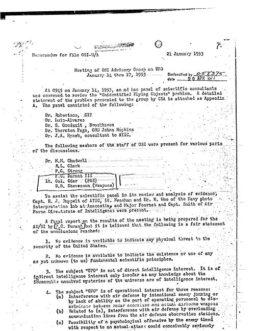 First page of CIAUFO - MEETING OF OSI ADVISORY GROUP ON UFO JANUARY 14 THRU 17, 1953