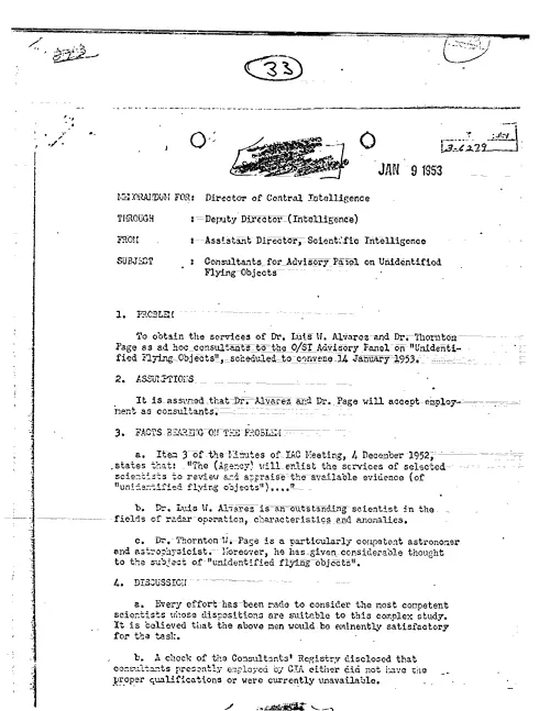 First page of CIAUFO - CONSULTANTS FOR ADVISORY PANEL ON UNIDENTIFIED FLYING OBJECTS