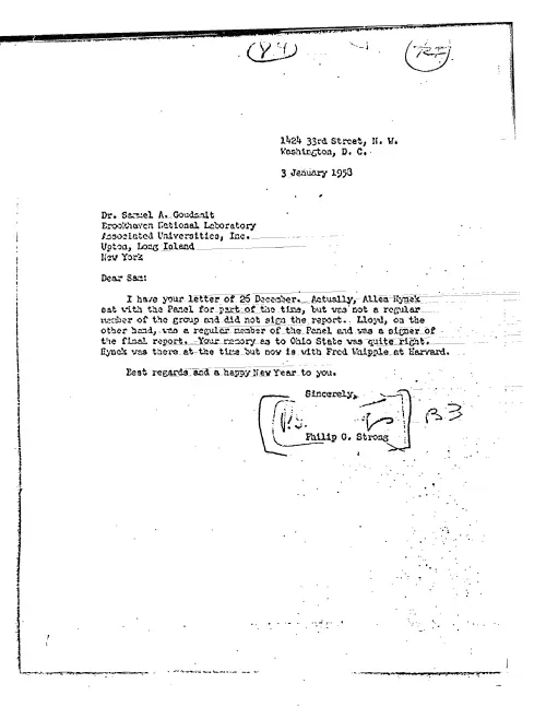 First page of CIAUFO - TO SAMUEL GOUDSMIT FROM PHILIP STRONG DISCUSSING HYNEK'S AND LLOYD'S