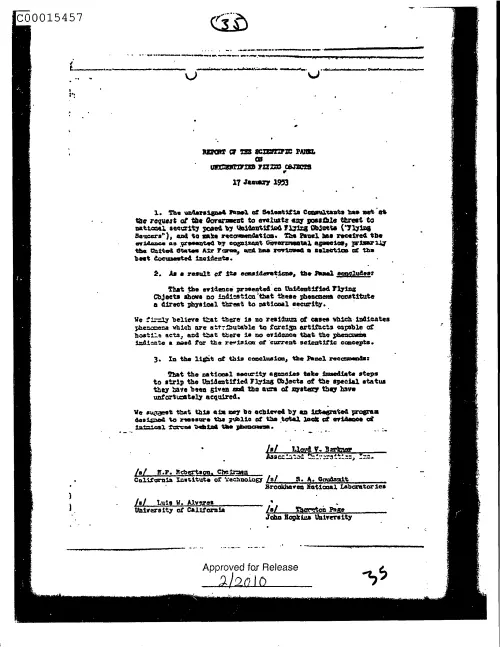 First page of CIAUFO - ReportOfTheScientificPanelOnUnidentifiedFlyingObjectsDoc_0005516125