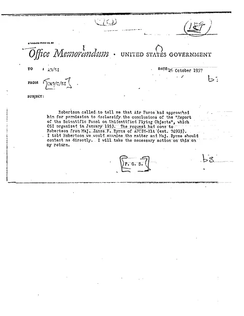 First page of CIAUFO - AIR FORCE REQUESTED PERMISSION FROM ROBERTSON TO DECLASSIFY