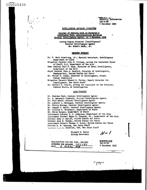 First page of CIAUFO - IntelligenceAdvisoryCommitteeMinutesOfMeetingHeldInDirectorsConferenceRoomAdministrationBuildingCentralIntelligenceAge