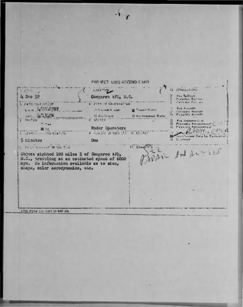 First page of 1952-12-9170114-CongareeAFB-S-C