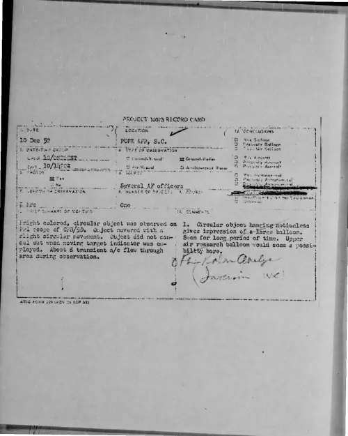 First page of 1952-12-9170307-POPEAFB-S-C
