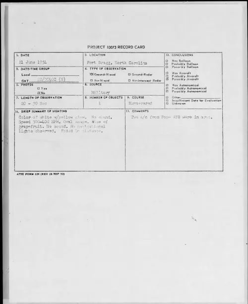 First page of 1954.06 - 8714008 - Fort Bragg, North Carolina