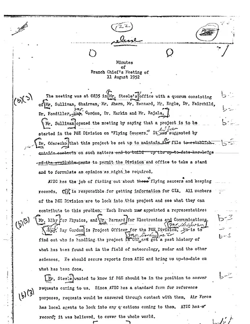 First page of CIAUFO - MINUTES OF BRANCH CHIEF'S MEETING OF 11 AUGUST 1952