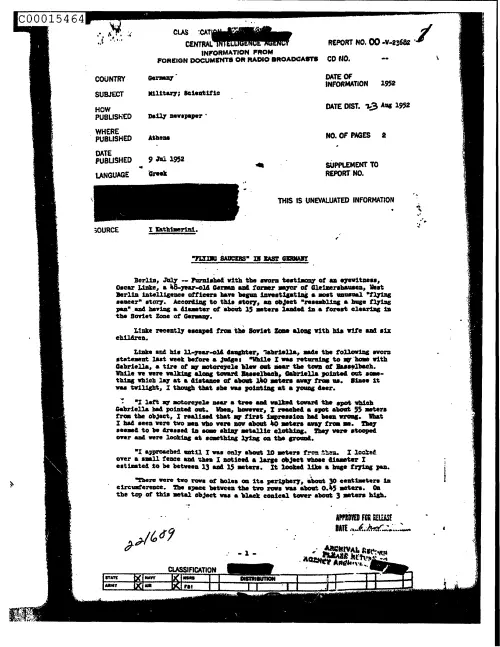 First page of CIAsX-Files-2015UFORelease - 'FLYING SAUCERS' IN EAST GERMANY DOC_0005516146
