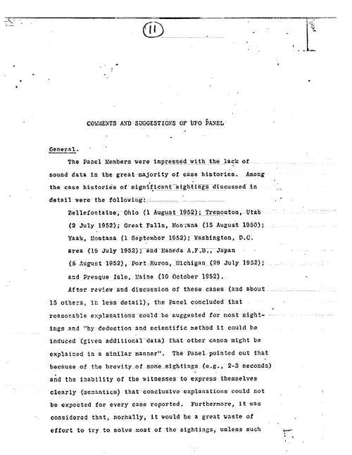 First page of CIAUFO - COMMENTS AND SUGGESTIONS OF UFO PANEL (PUBD IS UNKNOWN)