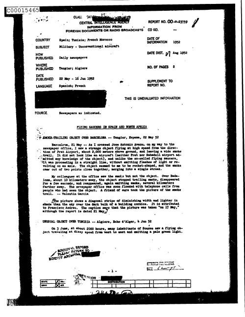 First page of CIAsX-Files-2015UFORelease - FLYING SAUCERS IN SPAIN AND NORTH AFRICA DOC_0005516147