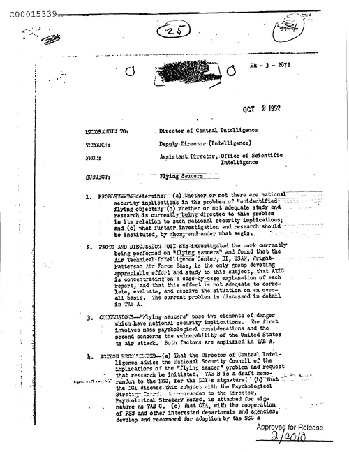 First page of CIAUFO - FlyingSaucerswithMemoAttachedDated520924SubjectFlyingSaucersDoc_0005515933