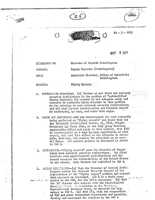 First page of CIAUFO - FLYING SAUCERS (WITH MEMO ATTACHED DATED 520924, SUBJECT- FLYING SAUCERS)