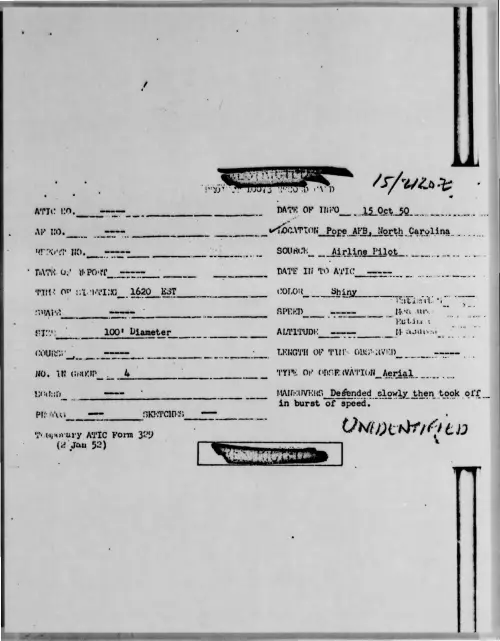 First page of 1950-10-9617368-PopeAFB-NorthCarolina