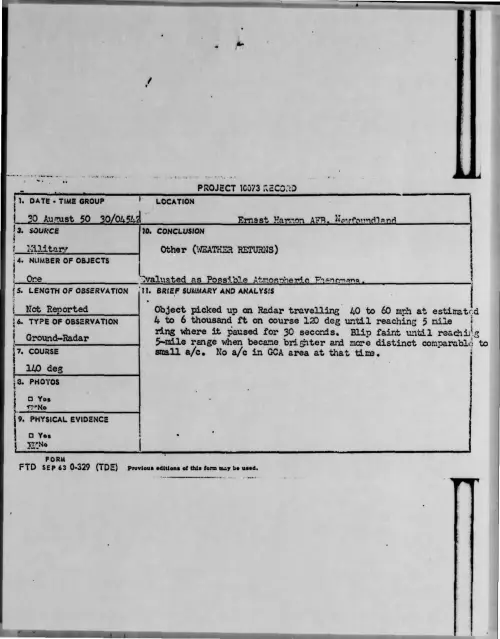 First page of 1950-08-9615614-ErnestHarmonAFB-Newfoundland