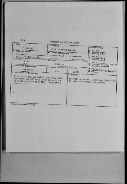 First page of 1960.04 - 7811699 - W Of Hawaiian Islands