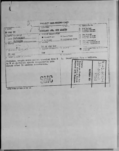 First page of 1952-07-6992585-KIRTLANDAFB-NEWMEXICO