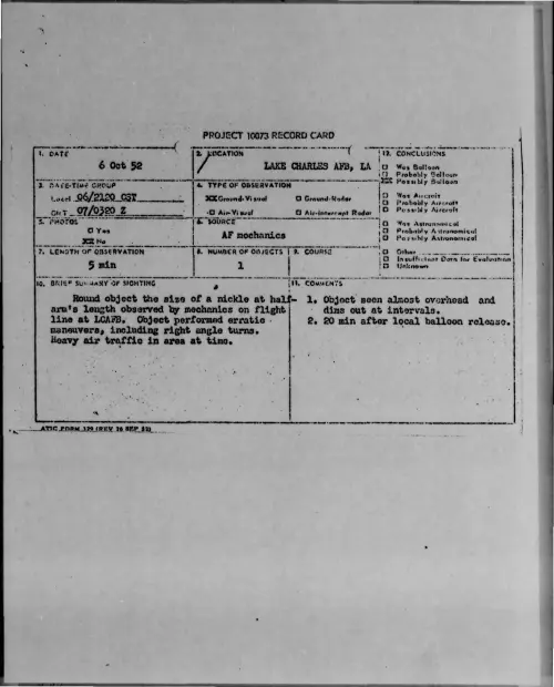 First page of 1952-10-6383700-LAKECHARLESAFB-LA