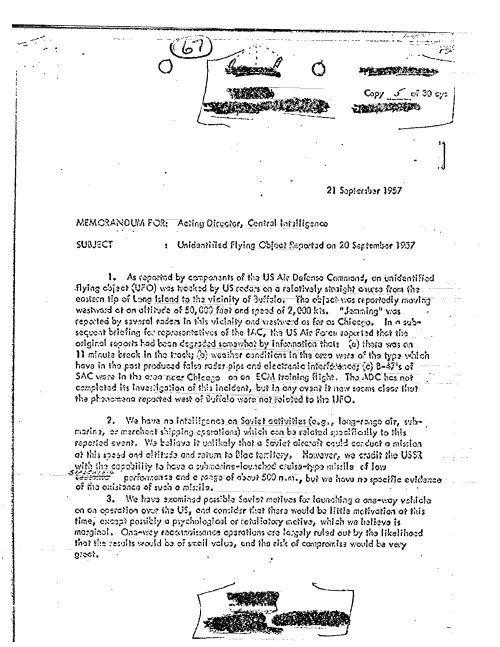 First page of CIAUFO - UNIDENTIFIED FLYING OBJECT REPORTED ON 20 SEPTEMBER 1957