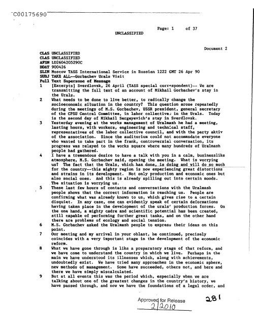 First page of CIAUFO - TakeAll--gorbachevUralsVisitDoc_0005517526