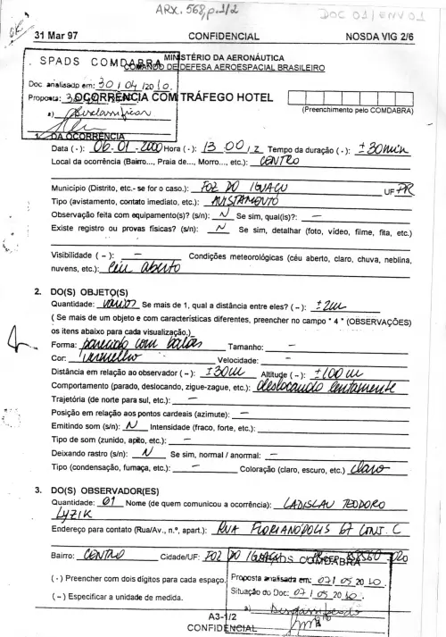 First page of BrazilianUFOFiles - BR AN BSB ARX 568
