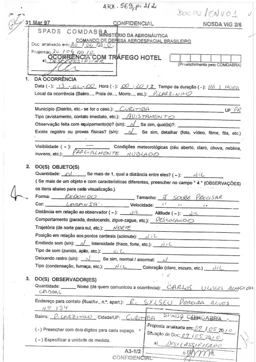 First page of BrazilianUFOFiles - BR AN BSB ARX 569